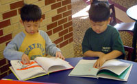 children reading at the library